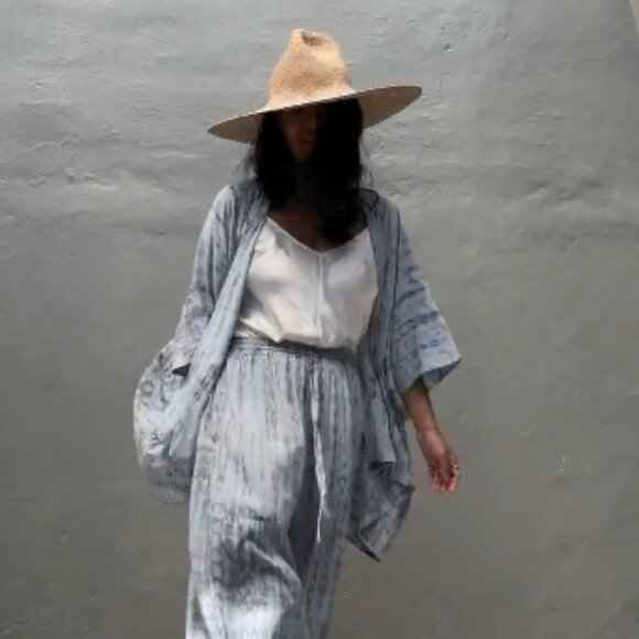 STYLE PARK KIMONO SET with BELT & BAG in FRENCH COURT BLUE / GRAY - ONE SIZE - Picture 5 of 7